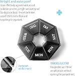 Deke Home - Petit organisateur hebdomadaire de pilules (2 Pack), distributeur de pilules rondes pour le voyage, Mini Organisateur de pilules, Porte-médicaments compacts, Trieurs de pilule 7 Jours, Conteneur de vitamine portable, BPA Gratuit (catégorie alimentaire)