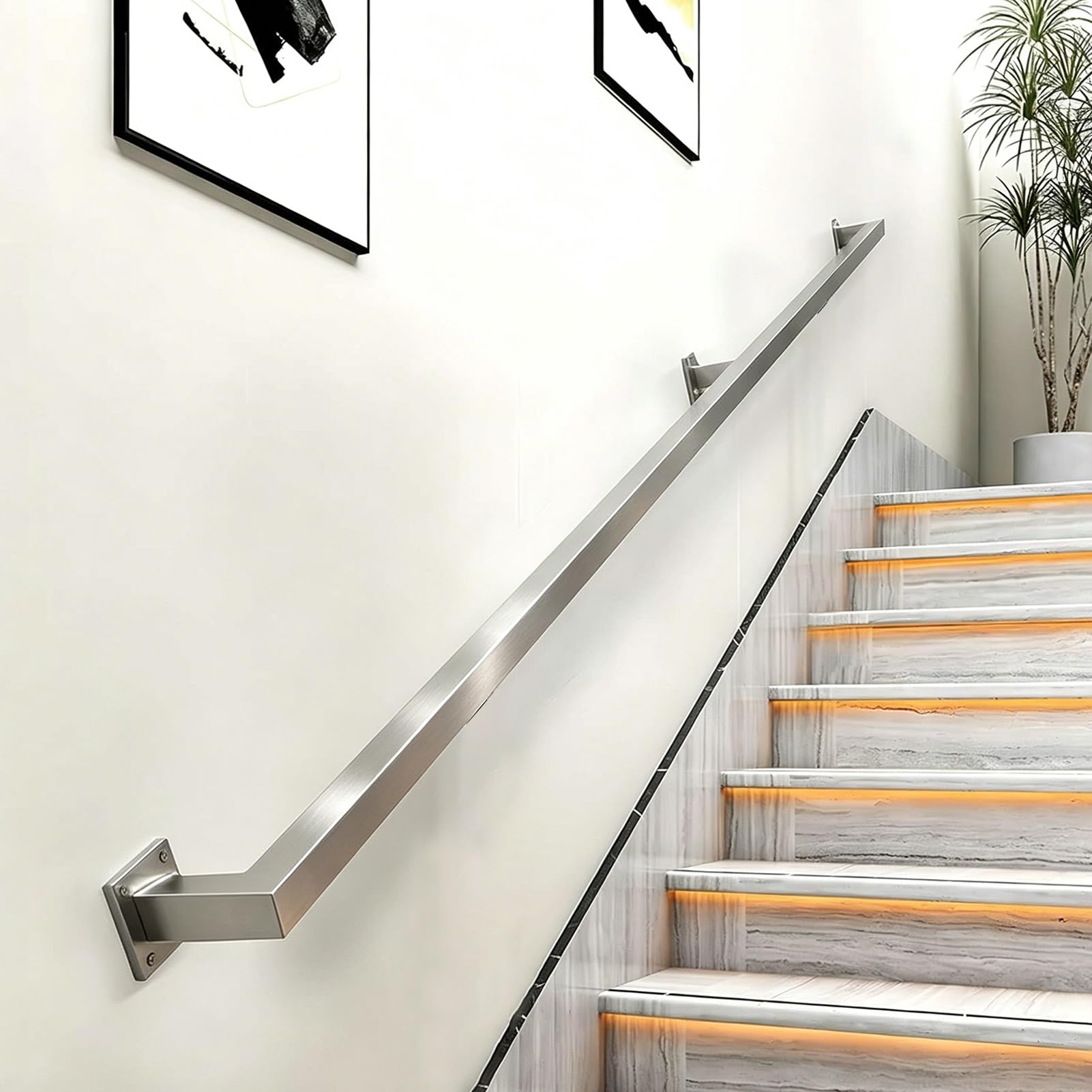 Liyadolaam Women's One Color Modern Handrail For Stairs Step, Indoor And Outdoor Stair Handrails Banister Railing Hand Rail Support Kit, Sliver Stainless Steel Corridor Safety Staircase Rails(14Ft/420Cm)
