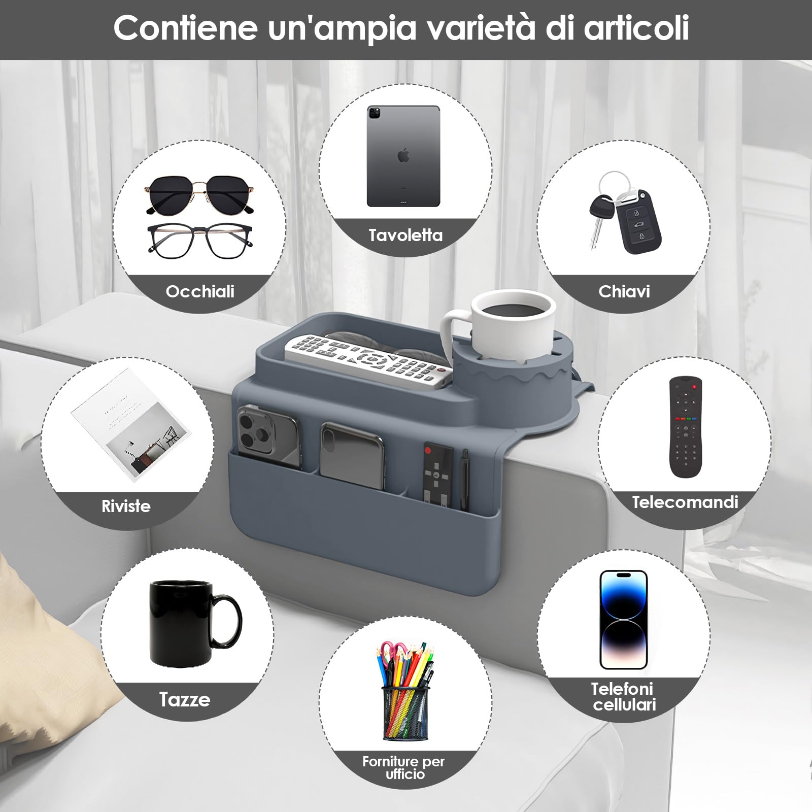 Dreamhigh® Vassoio da Divano - Flessibile per Bracciolo, Porta Telecomando da Divano da 48x29,5 cm, Vassoio per Divano con Uso Sostenibile del Silicone Grande, Bracciolo Divano con portabicchieri