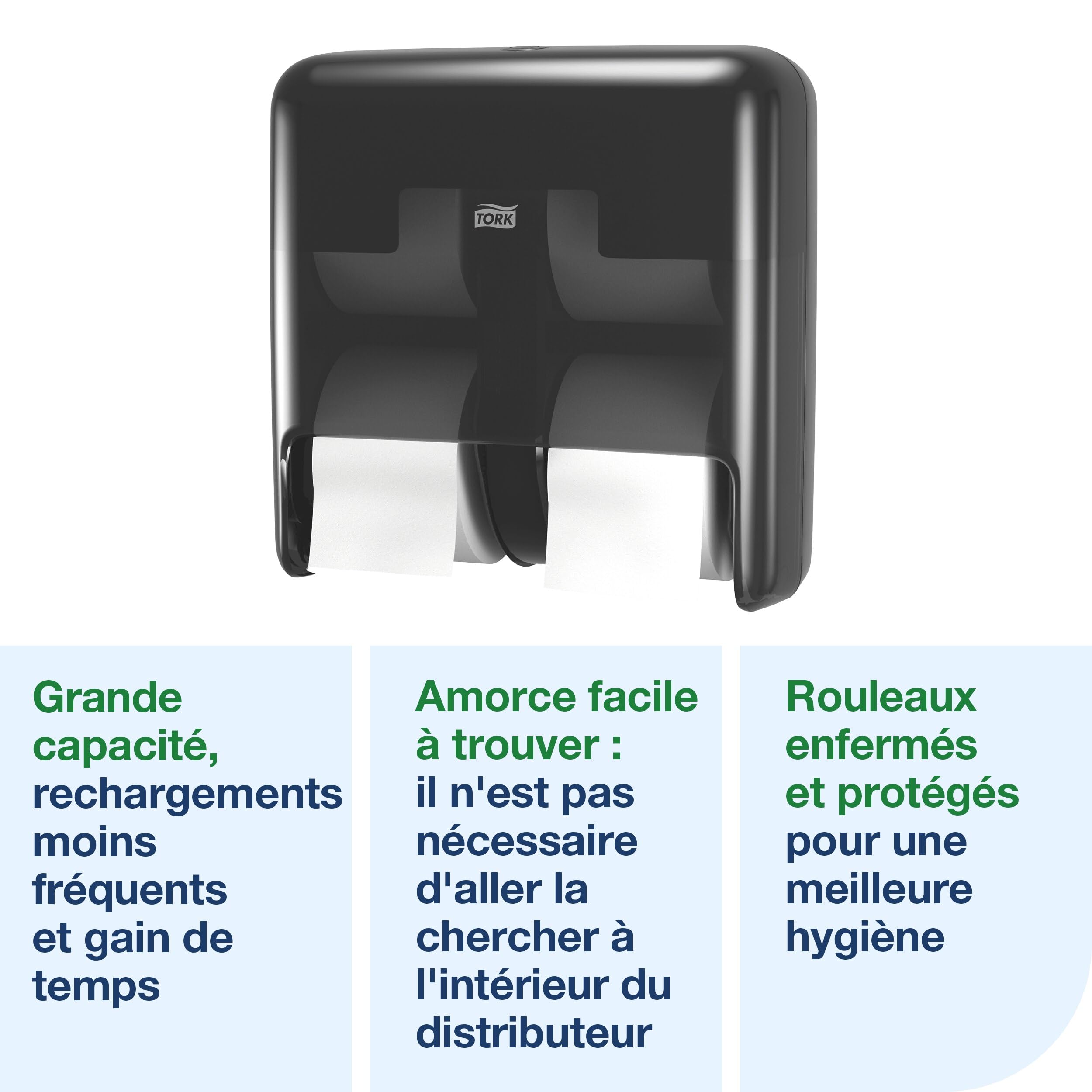 Tork OptiServe Distributeur pour Papier Toilette 4 Rouleaux sans mandrin Noir T7, Distributeur Vertical, Gamme Elevation, 558052
