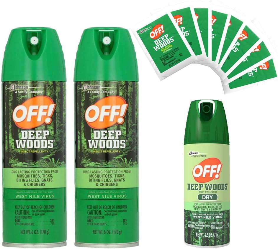 Deep Woods Dry Insect Repellent - Bug Spray 3 Pack & Towelettes