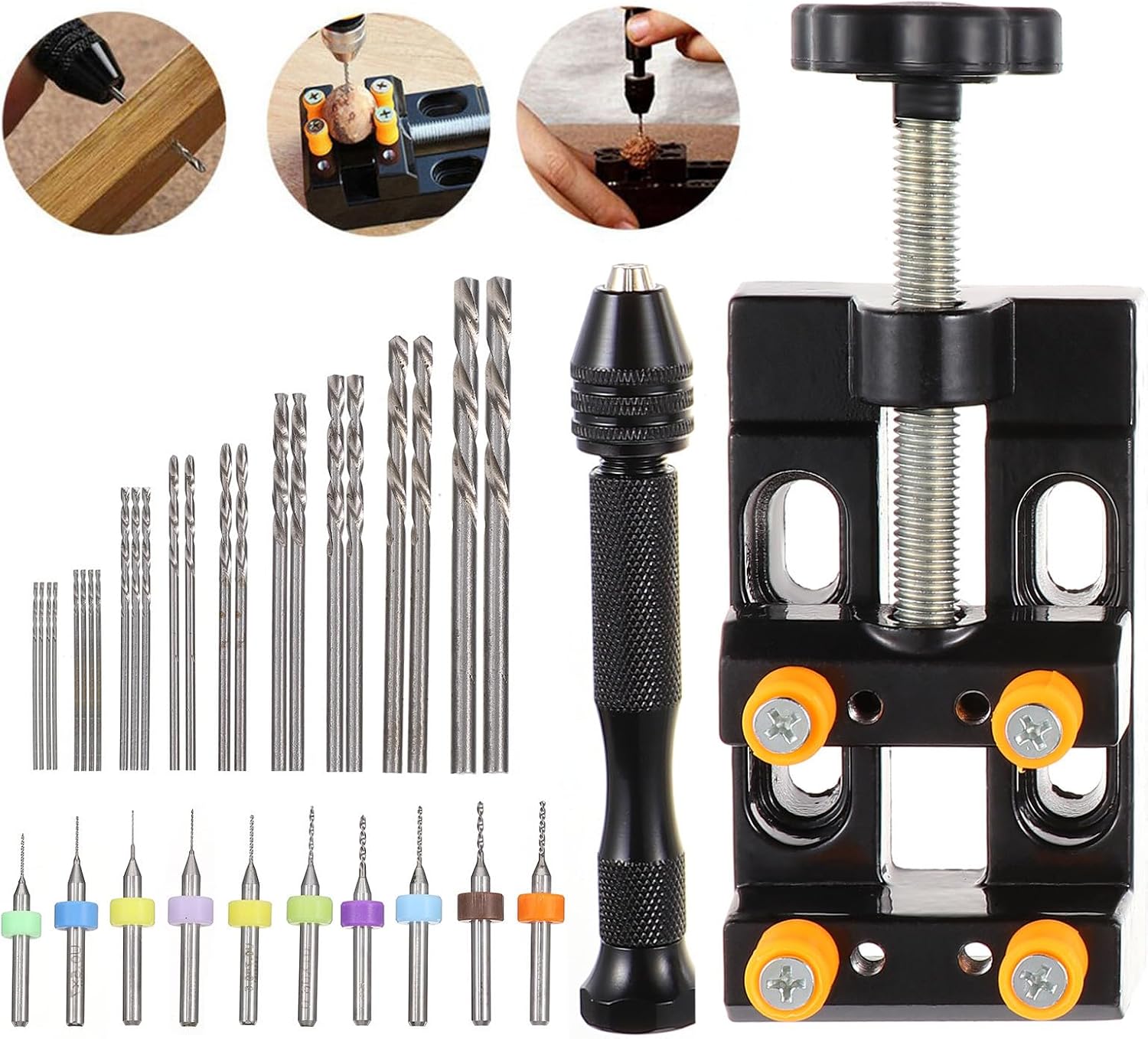 37pcs Hand Twists Drill Pin Vise Hand Drill Kit Made of Alloy Steel with Easy to Use Design for Jewelry and Woodworking Models