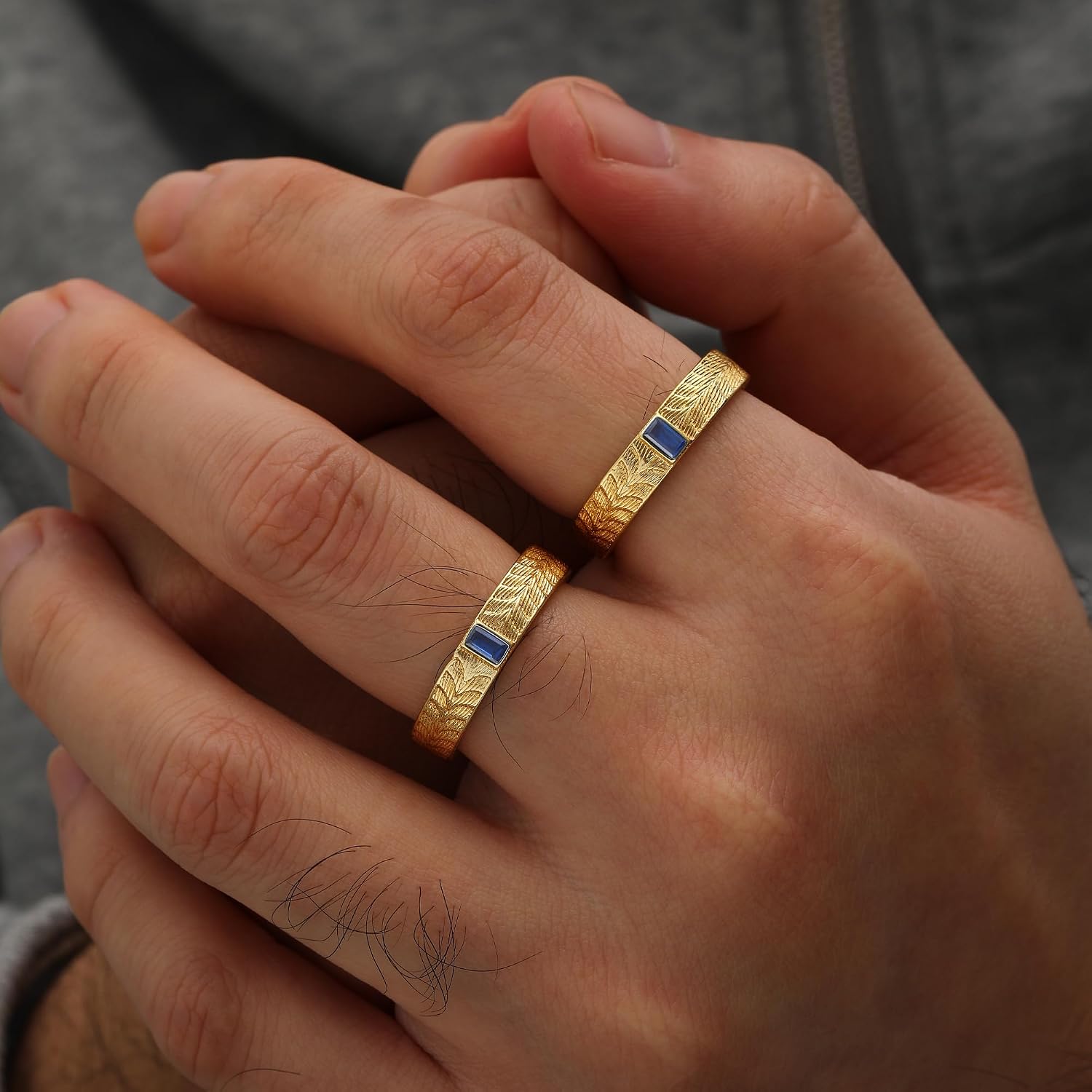 JSJOY Mens Wedding Band Promise Rings Non Tarnish Gold Rings Sapphire Ring Birthday Gift for Men Engagement Ring Gifts for Husband