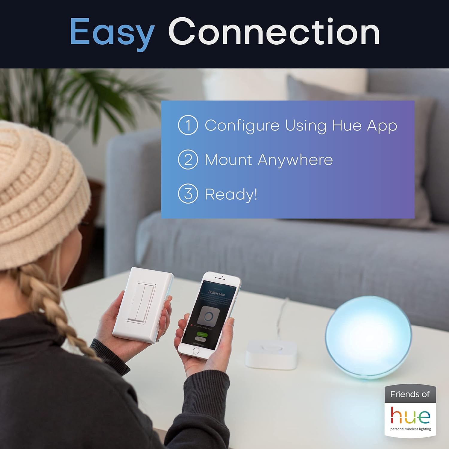 Suреr Dеаl Prоduсt RunLessWire Click for Philips Hue Wireless Dimmer Light Switch, Smart Switch with Battery-Free Installation (Switch, Black)