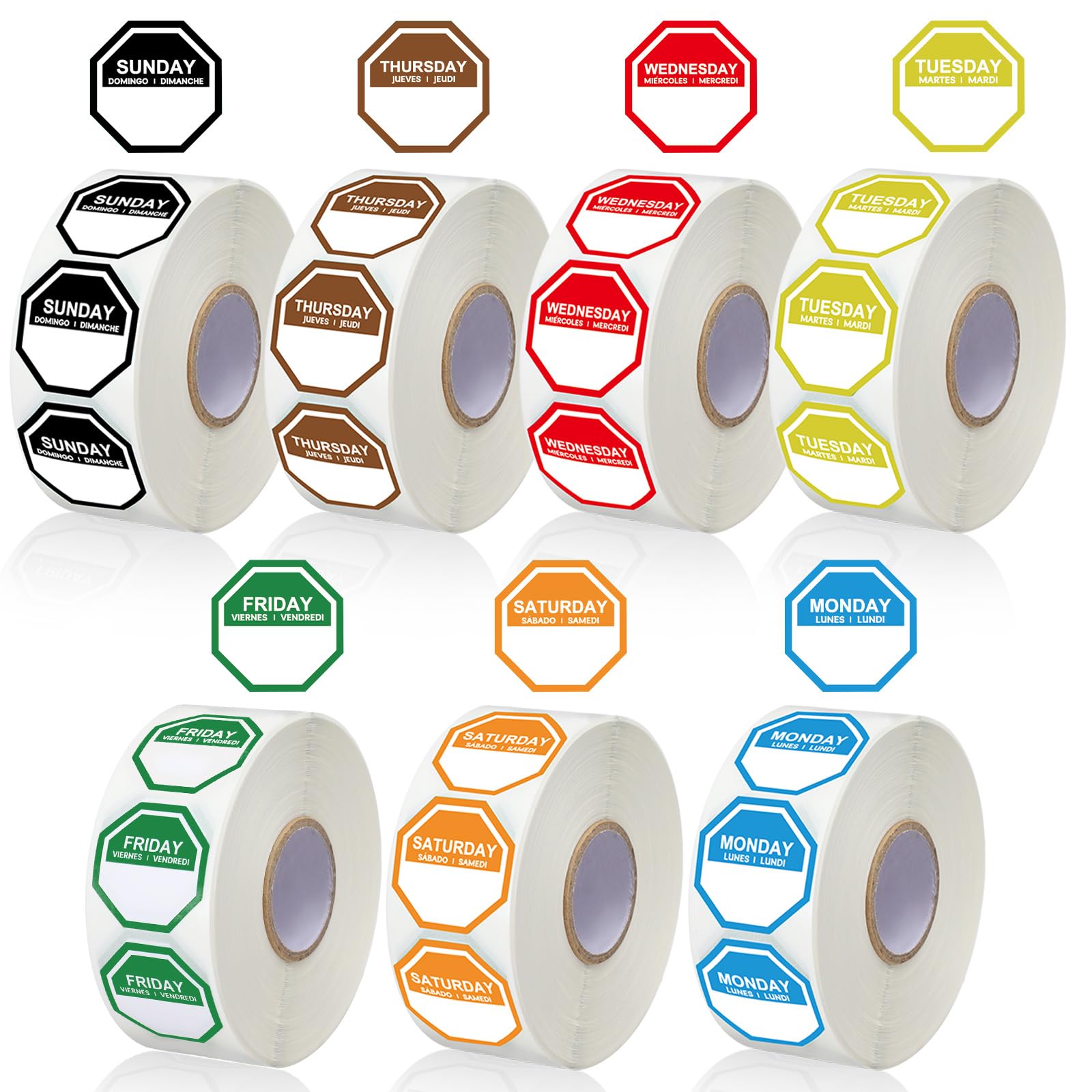 Sayglossy 7000 Pcs Day of Week Label Food Label Monday Through Sunday Management Inventory Sticker Removable Weekly Self Adhesive Date Dot Sticker for
