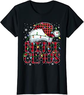 Womens Merry Christmas Buffalo Plaid Red Santa Hat Nini Claus T-Shirt