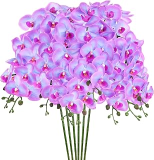 M METERXITY 6-Pack Artificial Orchid Flowers 9 Large Petals 37 Inch Faux Phalaenopsis Silk Bouquets Real Touch Blue Purple Fake Orchids for Home/Wedding/Christmas/Party/Garden Office