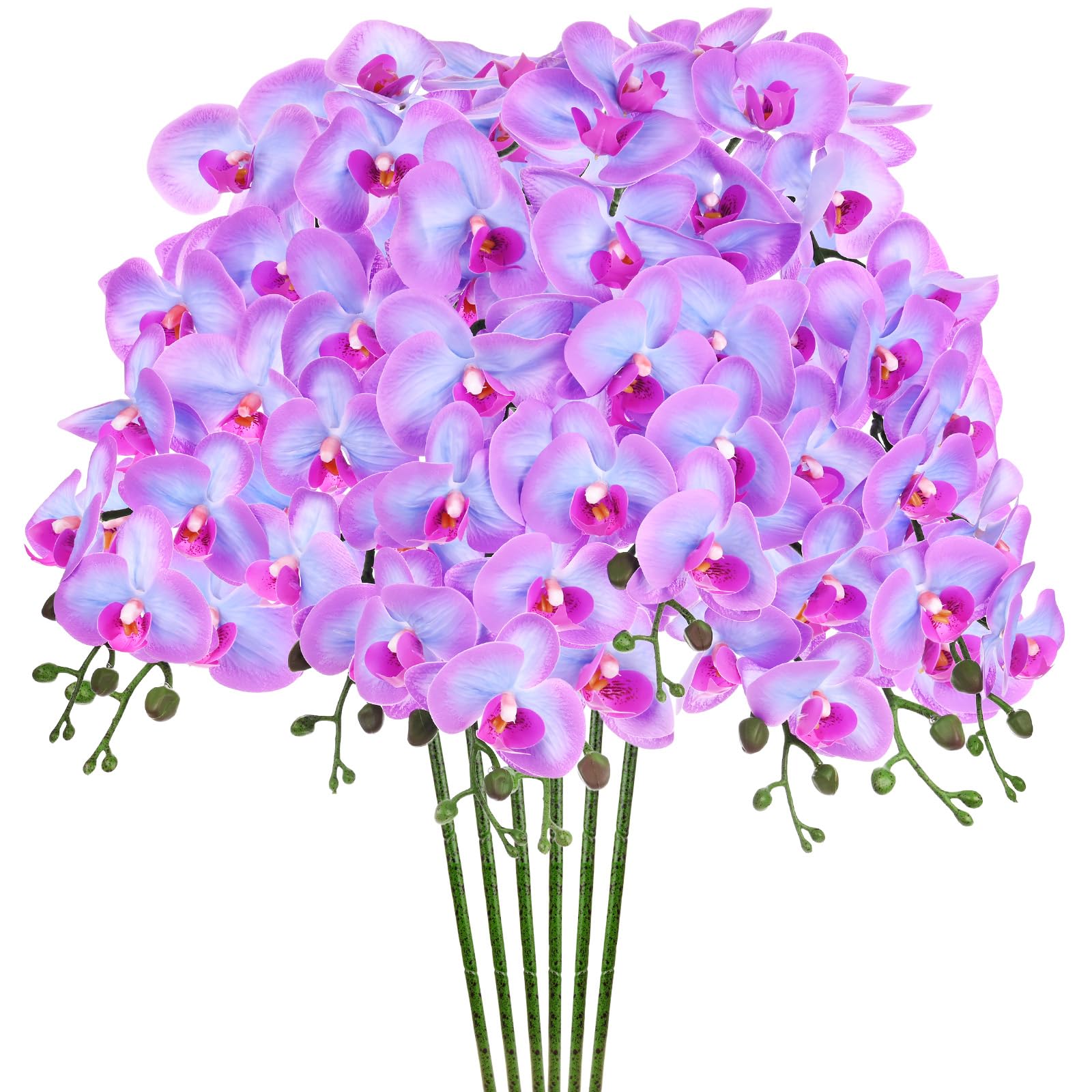 M METERXITY 6-Pack Orchidées Artificielles 9 Grands Pétales 37 Pouces Fausses Bouquets Real Touch Bleu Violet Fausses Orchidées pour Home/Wedding/Christmas/Party/Garden Office