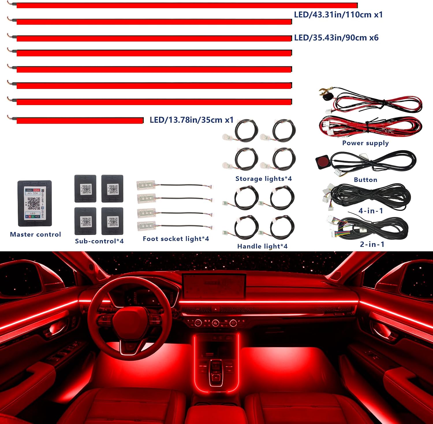 for Acrylic Honda Civic Environmental Lighting Kit, RGB 20 in 1 for Honda Civic 20252026 Model, Interior Led Lights for Cars， 24 Million Colors and 256 Color Modes
