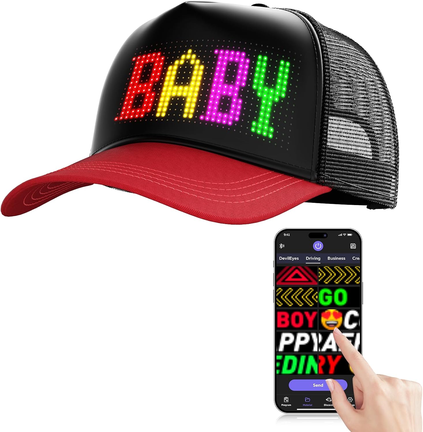 LED Hats, LED Display Screen Baseball Caps,Bluetooth APP Control,Supports Text, Patterns, Animations for Party Bar Christmas