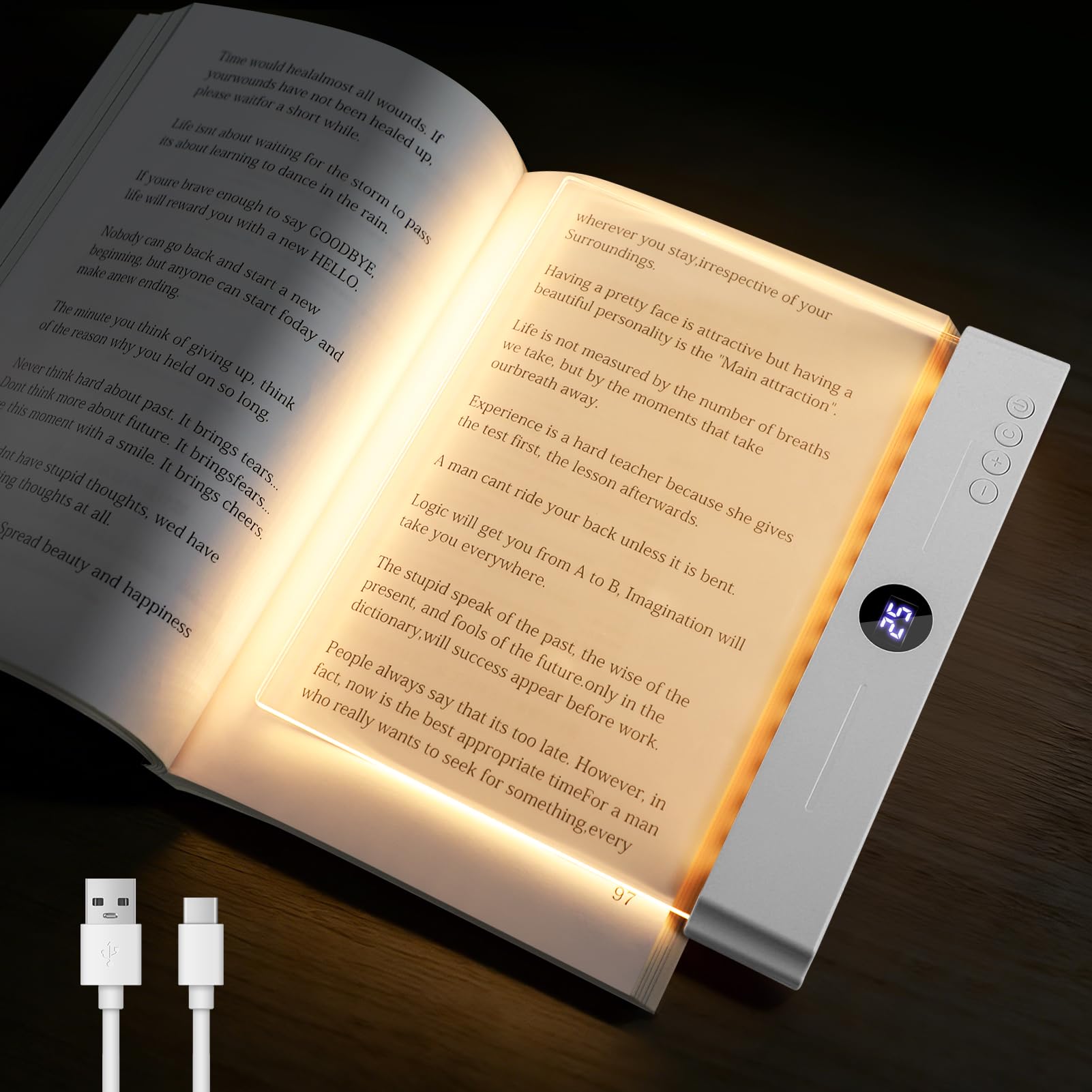 Lampada da lettura intelligente a LED, ricaricabile, trasparente, con 3 colori e timer, dimmerabile, a pagina intera, luci di lettura notturna per libri, lettura notturna a letto, regali per lettori