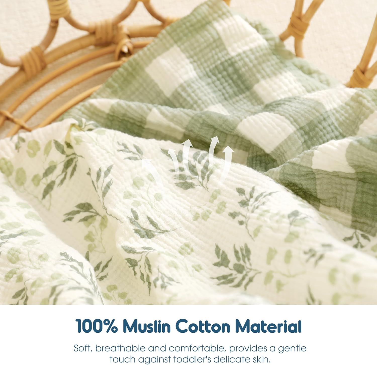 GRSSDER Soft Muslin Crib Sheet 2 Pack, 100% Cotton Crib Sheets for Boys and Girls, Fit Standard Crib Mattresses 52" x 28" Safe and Snug, Fresh Leaf