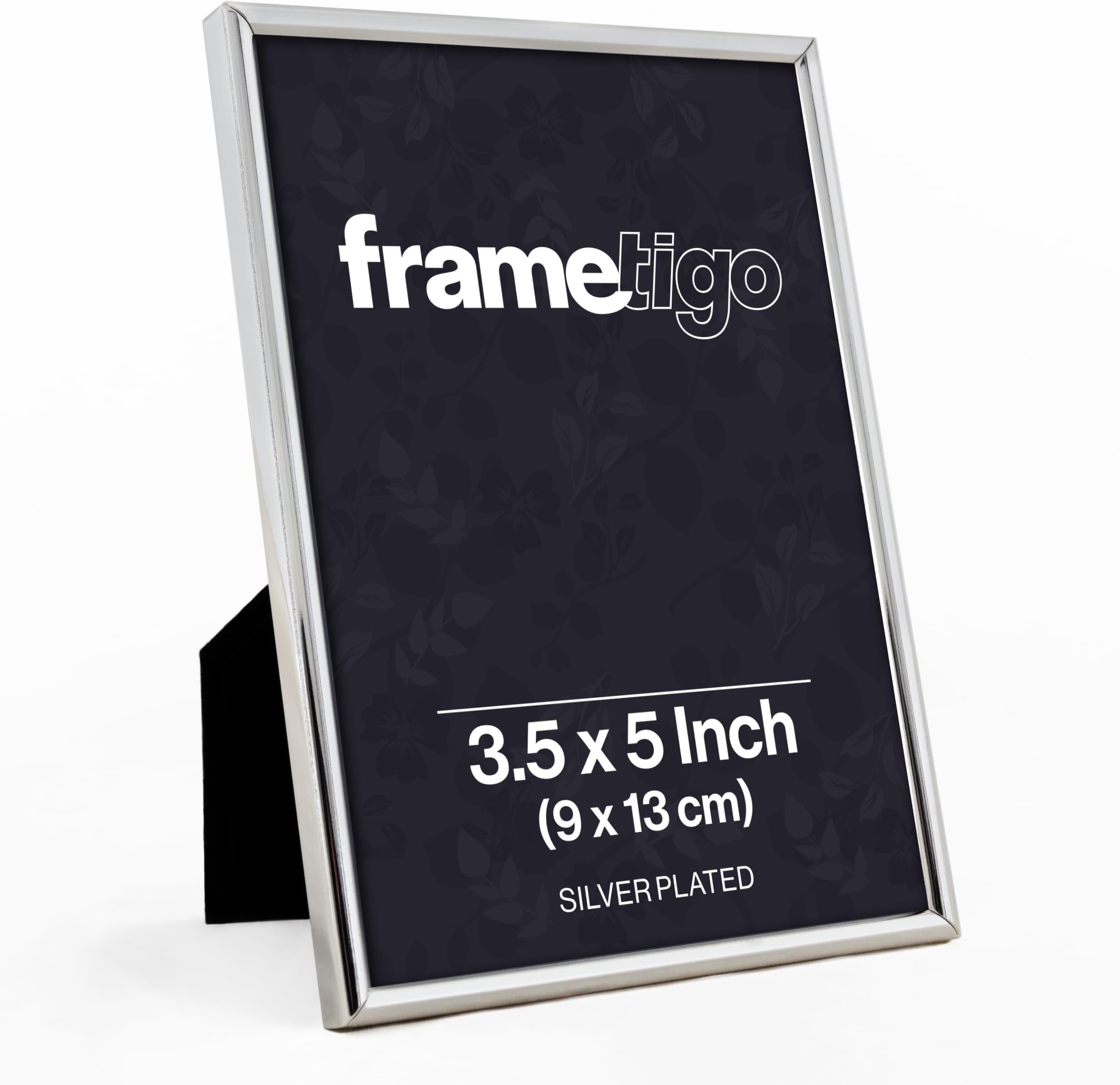 Silver Plated Thin Edge Photo Frame, 3.5"x5" (9x13cm) Photo Size - Velvet Frame Backing & Stand - Real Glass Window - Tarnish-Resistant - Landscape or Portrait Orientation