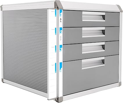 4 Tier Desktop Drawer Organizer Metal Desktop Storage Cabinet with Locks and Keys, Aluminium Alloy Document Storage Lock Box, Office Papers Organizer Drawer for Home Office Accessories