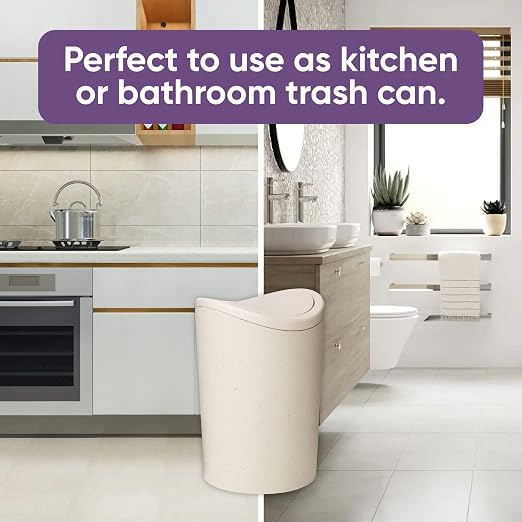 Bote de basura pequeño para baño con tapa, blanco moderno plástico miniatura 6