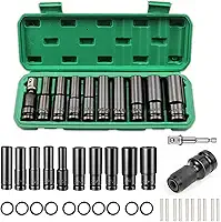 Jogo de Soquetes de Impacto 1/2 Profundos 11 Peças (10-24mm) - Cr-V - Alta Torque - Caixinha Organizadora - Ideal Carros e DIY