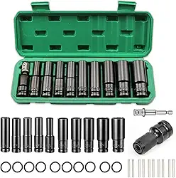 Jogo de Soquetes de Impacto 1/2 Profundos 11 Peças (10-24mm) - Cr-V - Alta Torque - Caixinha Organizadora - Ideal Carros e DIY