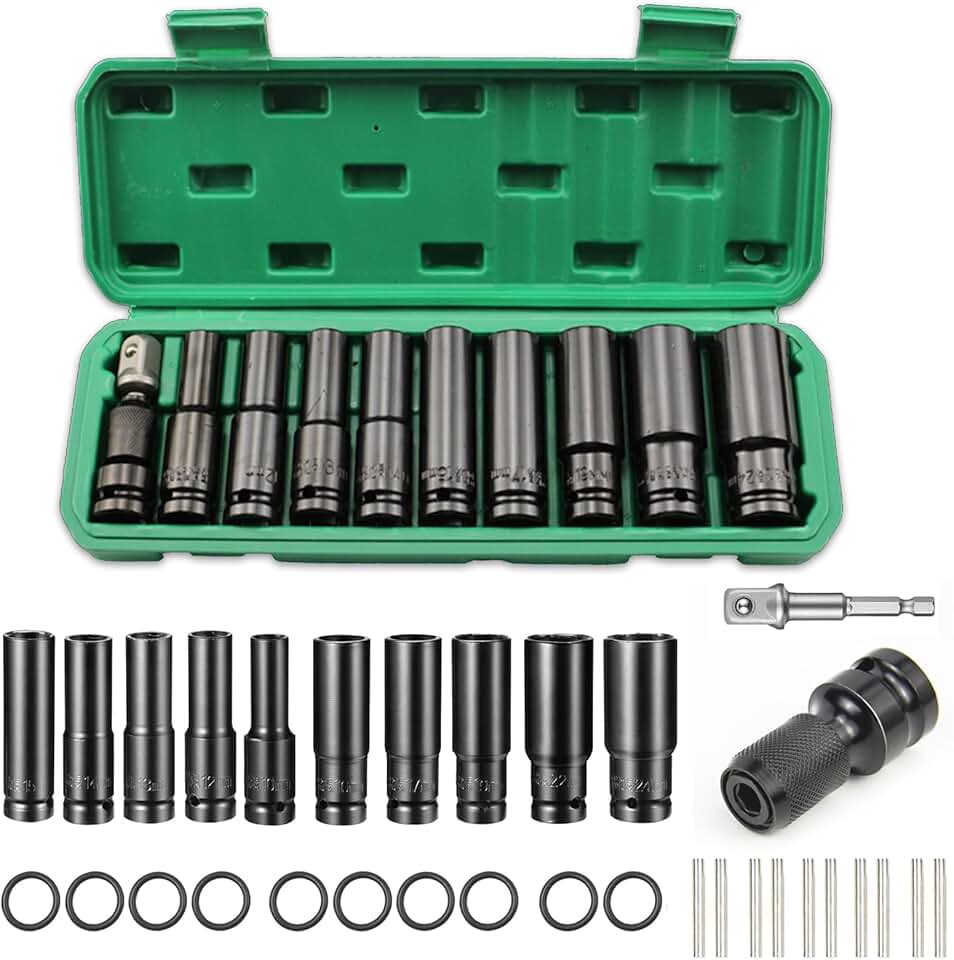 Jogo de Soquetes de Impacto 1/2 Profundos 11 11 Peças (10-24mm) - Cr-V - Alta Torque - Caixinha Organizadora - Ideal Carros e DIY (11)