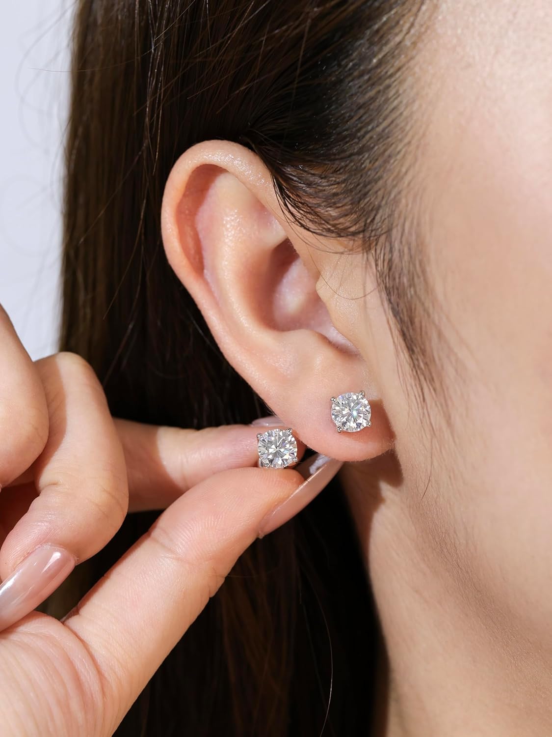 Moissanite Stud Earrings,D Color VVS1 Round Simulated Diamond,14K White/Yellow Gold Plated Silver,4 Prong Earrings Jewelry Gift for Women Men (0.6-6Cttw,Round 4-9mm) - Image 2