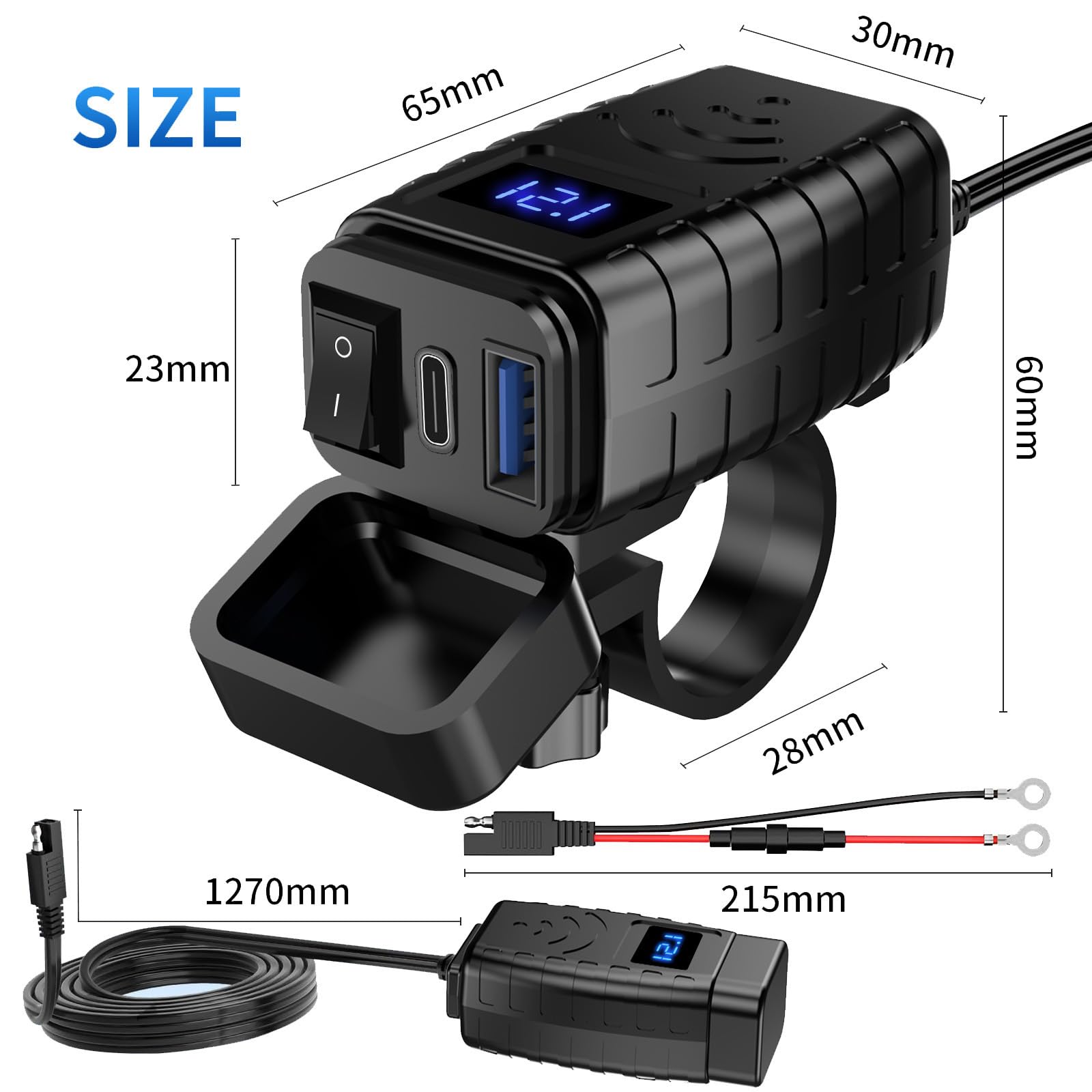 Motorrad USB Ladegerät für Honda Goldwing GL1800 Goldwing GL 1800, 30W PD und 18W QC3.0, mit Schalter und LED Spannungsmesser, 12V/24V, Wasserdicht Zubehör,Red