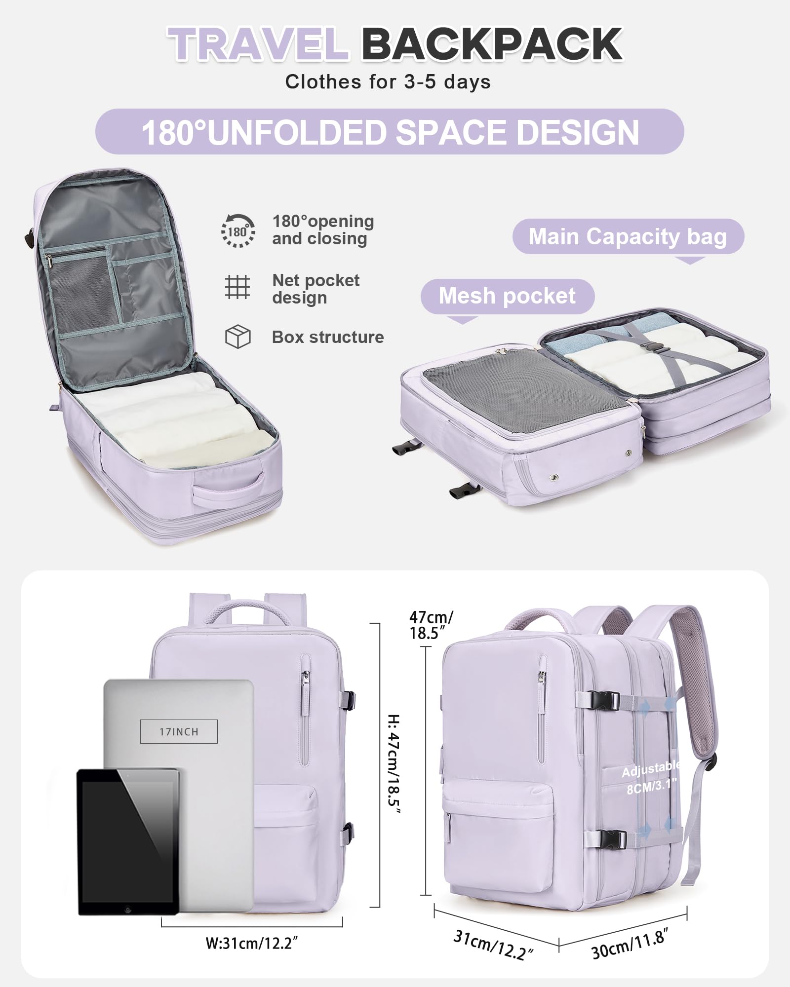 BJLFS Borse da Cabina per Ryanair 40×20×25 Bagaglio a Mano Easyjet 45×36×20 Borsa Zaino da Viaggio, Zaino da trekking,Zaino Casual per laptop da 14 pollici per scuola