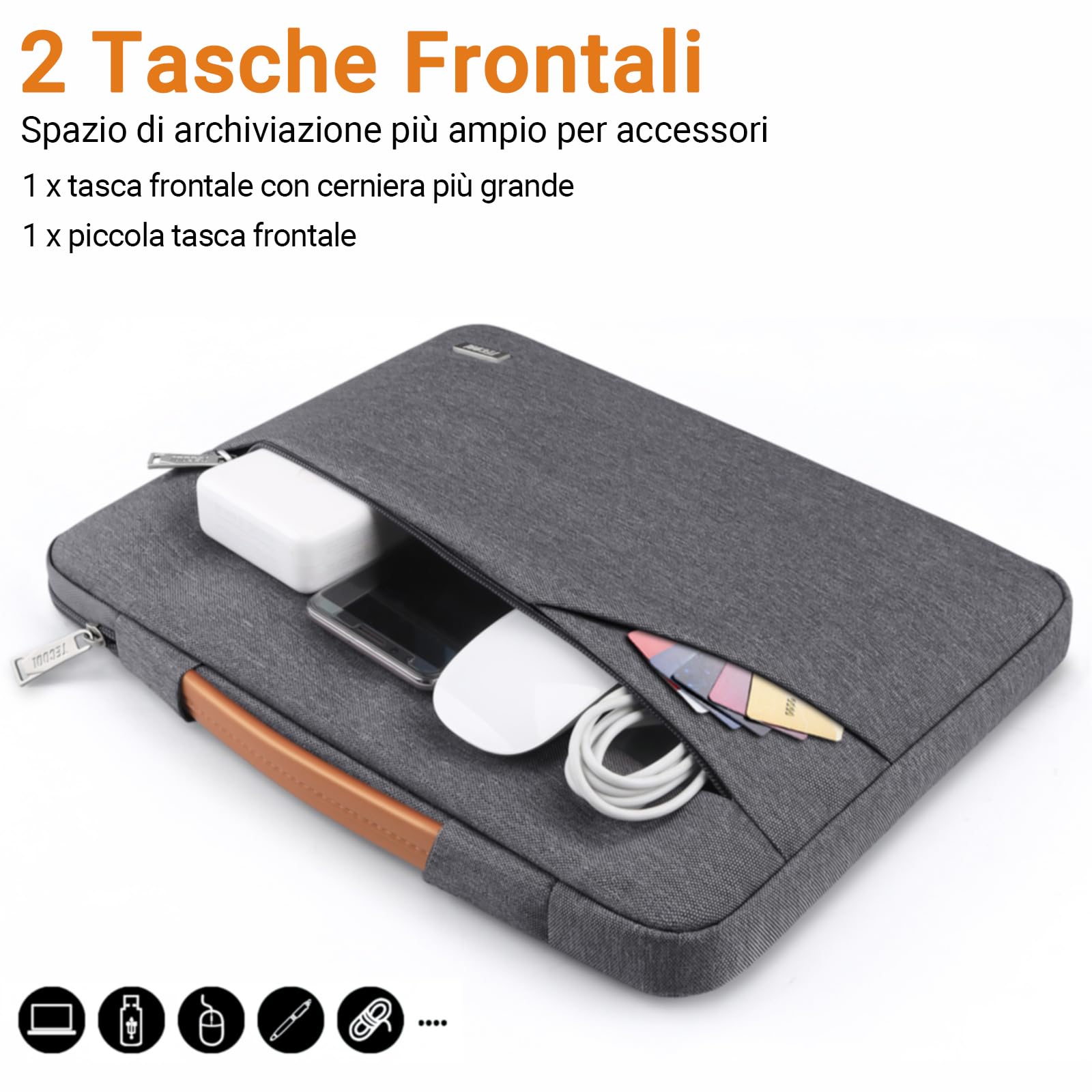 TECOOL 13 Pollici Custodia per MacBook Air 13 M1 13,6 M2 M3 M4 2018-2025, MacBook Pro 13, 13'' iPad Pro/Air, Surface Pro 10/9/8/X, Custodia Protettiva MacBook Laptop Borsa, Grigio scuro