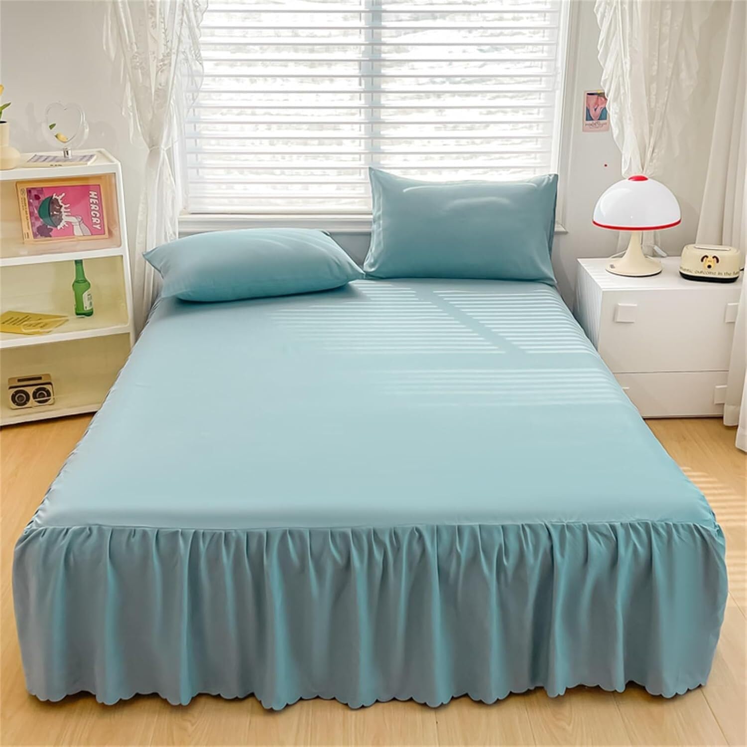 Drap-housse 200x220cm aqua avec cache-sommier intégré de style uni moderne