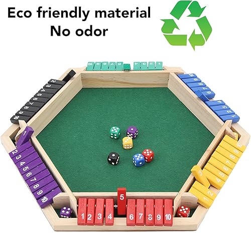 Miniatura 4 de Rosvola Shut The Box - Juego de dados de madera, 6 colores, 6 jugadores, juego de mesa interactivo interactivo y divertido sin fin, juego de