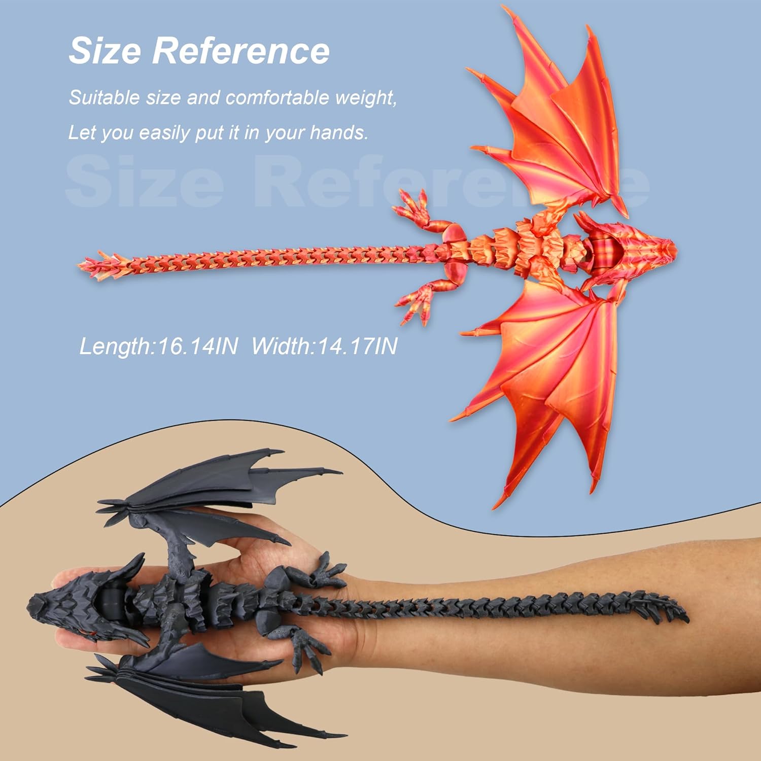 3D Printed Dragon with Wings, Fidget Dragon Toys, 3D Printed Animals, Flexible Articulated Winged Crystal Dragon Model,Home Office Decor Desktop Pet(Silk Gold) - Image 3