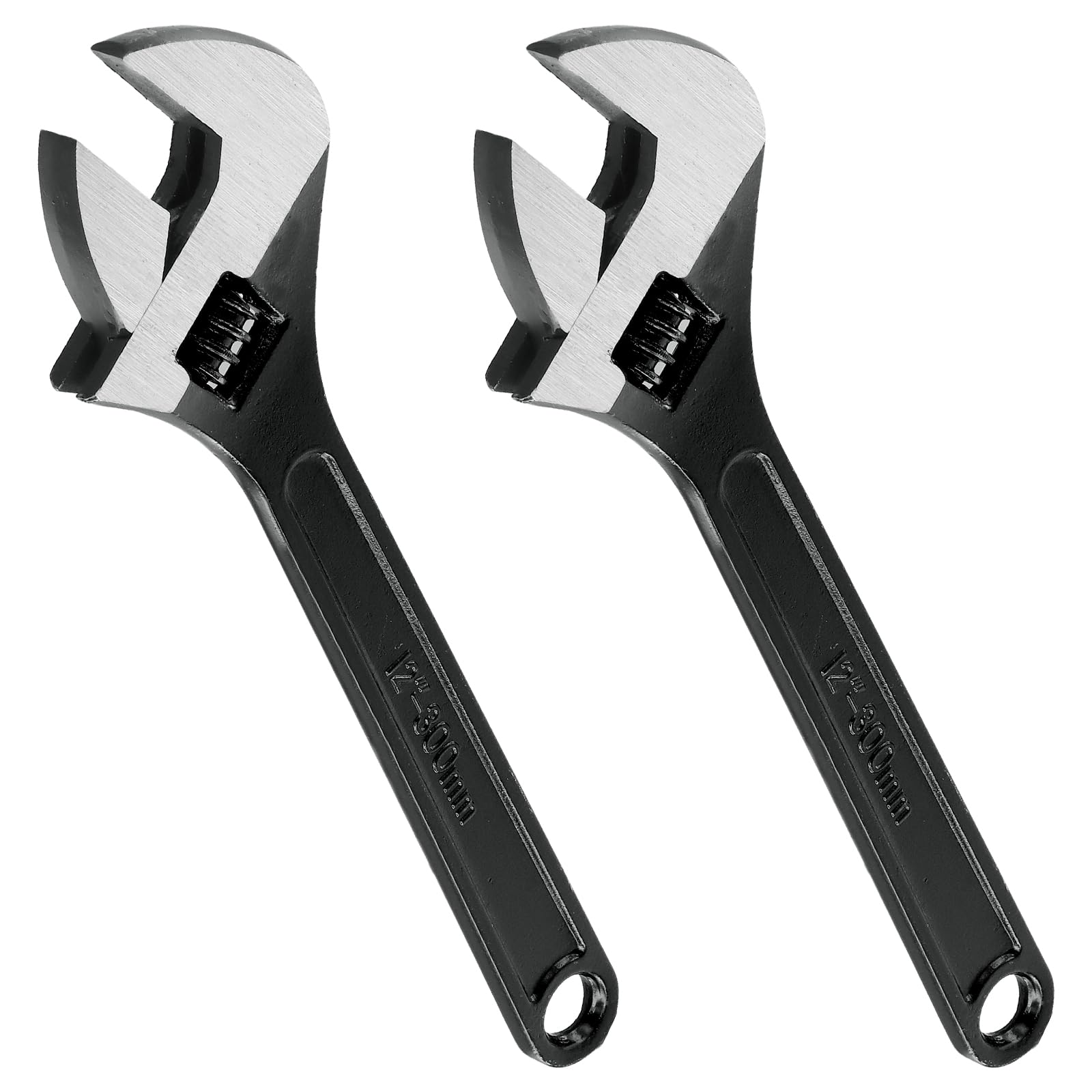SENJEOK 2PCS 12 Inch Adjustable Spanner, 300mm Large Adjustable Wrench Wide Jaw for Plumbing, Black, Max Opening 36mm