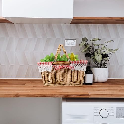 Miniatura 4 de FOMIYES Cesta de mimbre para picnic con forro de ratán, contenedor tejido para pan, frutas y verduras, cesta de almacenamiento de huevos, cesta de