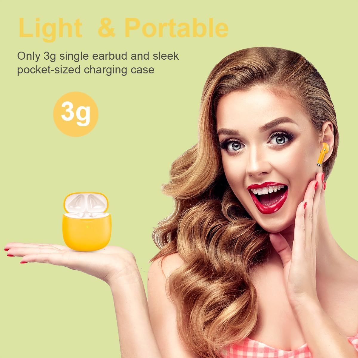 Wireless Earbuds, Bluetooth 5.4 Headphones in Ear with Noise Cancelling Mic, Bluetooth Earbuds Stereo Bass, IP7 Waterproof Sports Earphones, 32H Playtime USB C Charging Ear Buds Yellow for Android iOS - Image 4