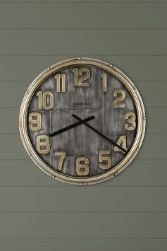 Howard Miller Brender Oversized Wall Clock, Aged Finish Round Analog Display Battery Operated Round Design, Quartz Movement Metal Frame Golden Numerals Best for Home Decor, Office & Kitchen