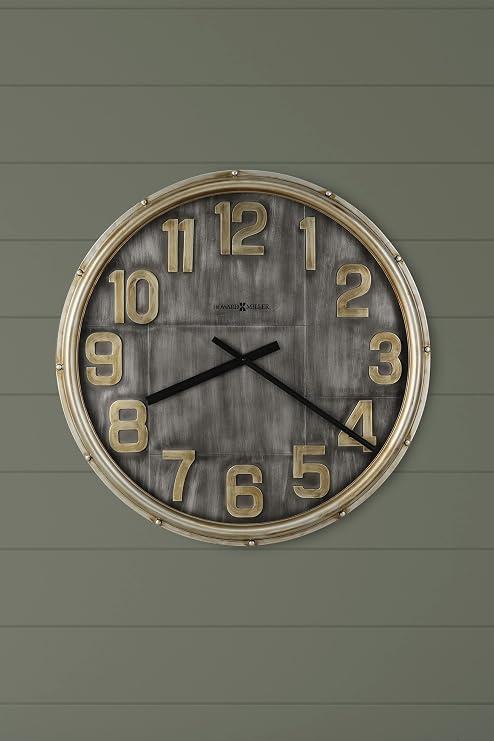 Howard Miller Brender Oversized Wall Clock, Aged Finish Round Analog Display Battery Operated Round Design, Quartz Movement Metal Frame Golden Numerals Best for Home Decor, Office & Kitchen