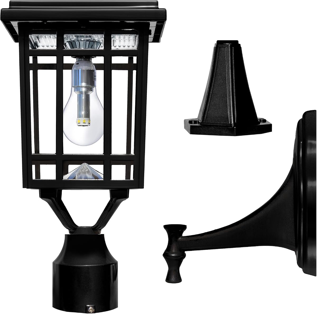 Prairie Bulb Lamp Outdoor Solar Light Fixture, Pole,Pier, & Wall Mount, Solar Lights Outdoor, Black, 114B033