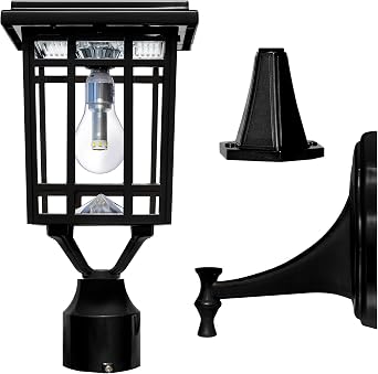 Gama Sonic Prairie Bulb Lamp Outdoor Solar Light Fixture, Pole,Pier, Wall Mount, Solar Lights Outdoor, Black, 114B033