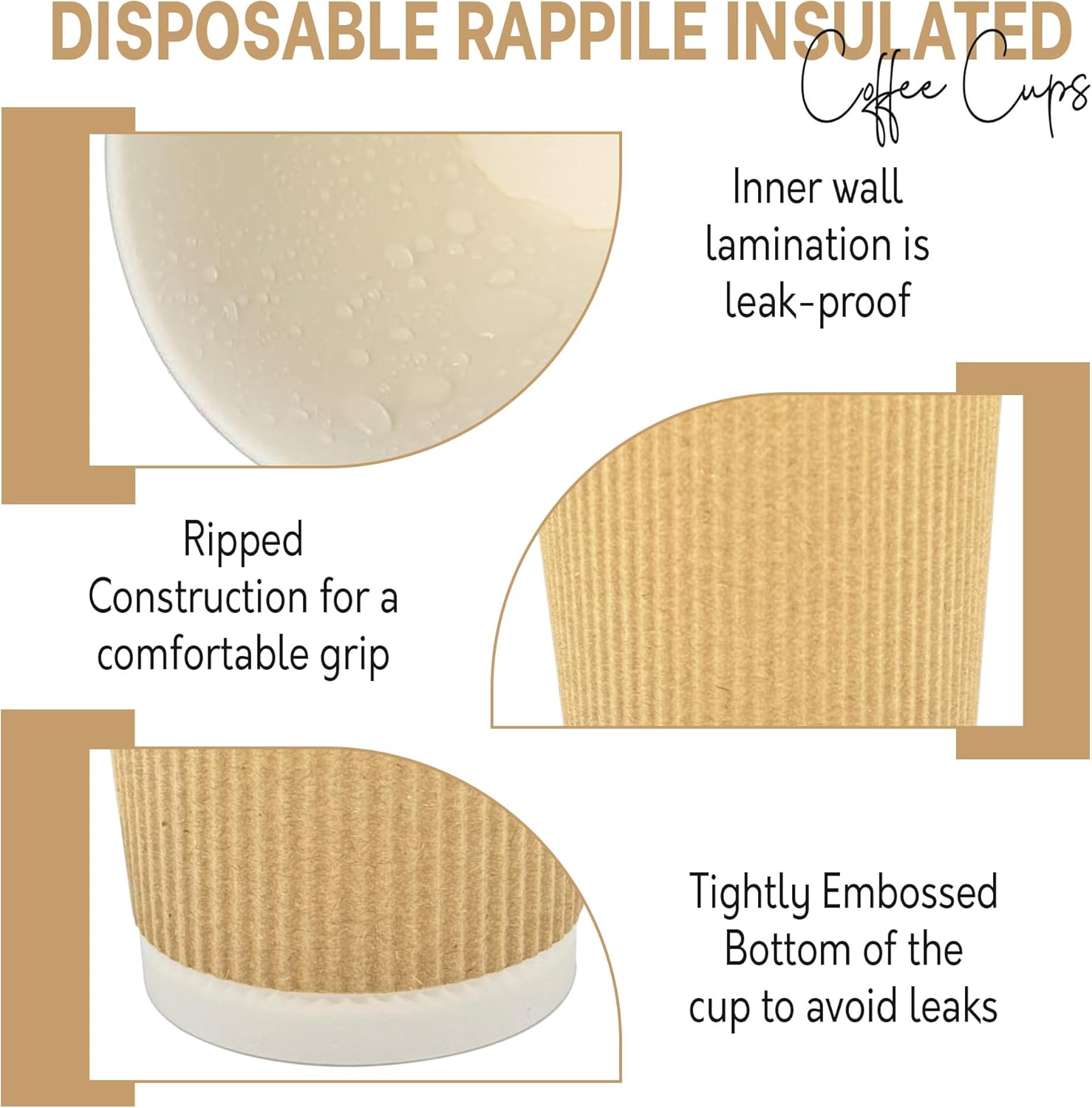 7STAR 16oz Disposable Coffee Cups, Insulated Ripple Wall Paper Coffee Cups for Home, Office, Travel, Kraft Corrugated Paper Cups No Lids Hot Beverage or Cold Drinks (500 Count, 500, Count)