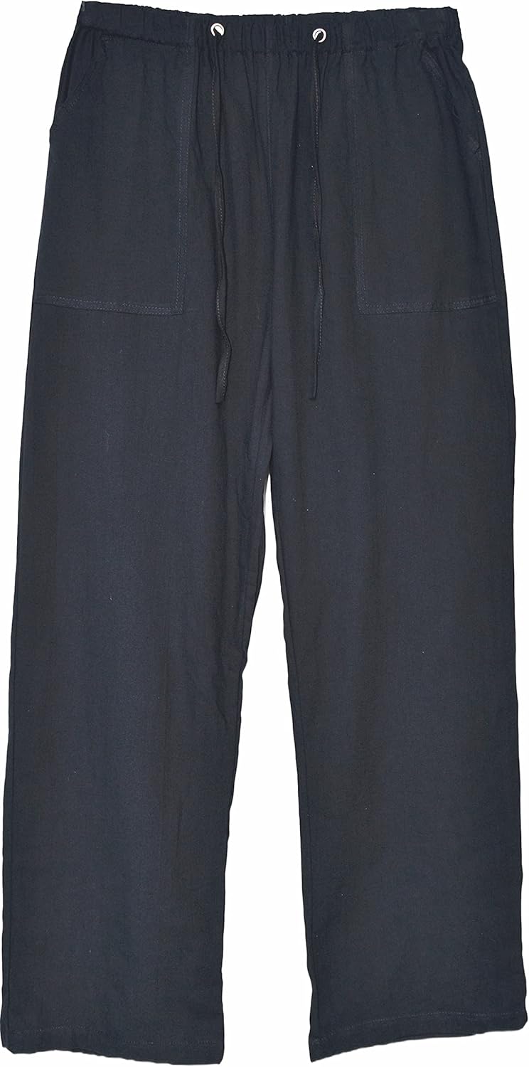 perdontoo Mens Casual Cotton Linen Pants Elastic Waist Drawstring Straight Summer Beach Pants - Image 4