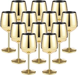 12 Pack Gold Stem Stainless Steel Wine Glasses 18 oz Unbreakable Stemware