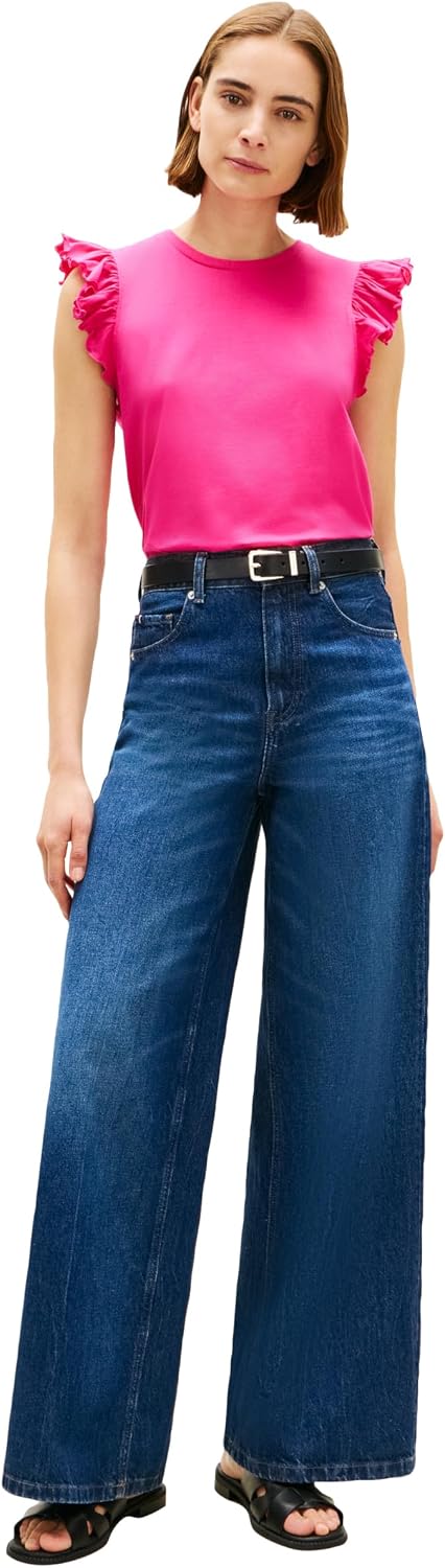 Tommy Hilfiger Women's Sleeveless Cotton Crew Neck T-Shirts with Flutter Sleeve