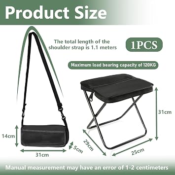 Foldable Backpack Stool for Camping,Portable Folding Stool with Shoulder Strap,Camping Stools Folding Lightweight for Fishing,Queuing,Mountaineering,Hiking,Gardening,Traveling(Black)
