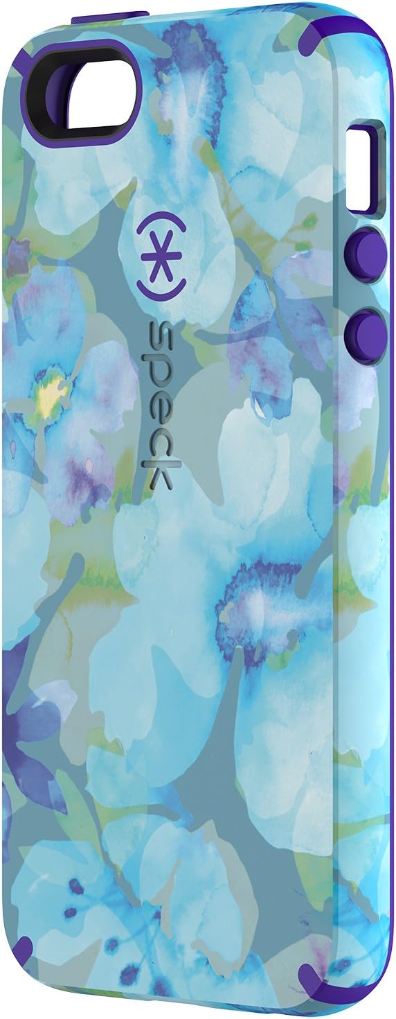 Speck Products 77158-C140 CandyShell Inked Cell Phone Case for iPhone SE/5/5S [Does NOT FIT iPhone SE 2020] - Aqua Floral Blue Pattern/Ultraviolet Purple