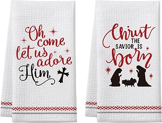 Christmas Christian Gifts for Women Men, Christmas Kitchen Bathroom Decorations, 2 Pack Bible Verse Scripture Kitchen Towels, Religious Hand Towels, for Christians Friends Coworkers