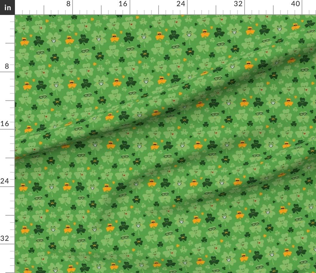 Spoonflower Fabric - Shamrock Luck Clover Patrick Shamrocks Green Faces Printed on Petal Signature Cotton Fabric by The Yard - Sewing Quilting Apparel Crafts Decor