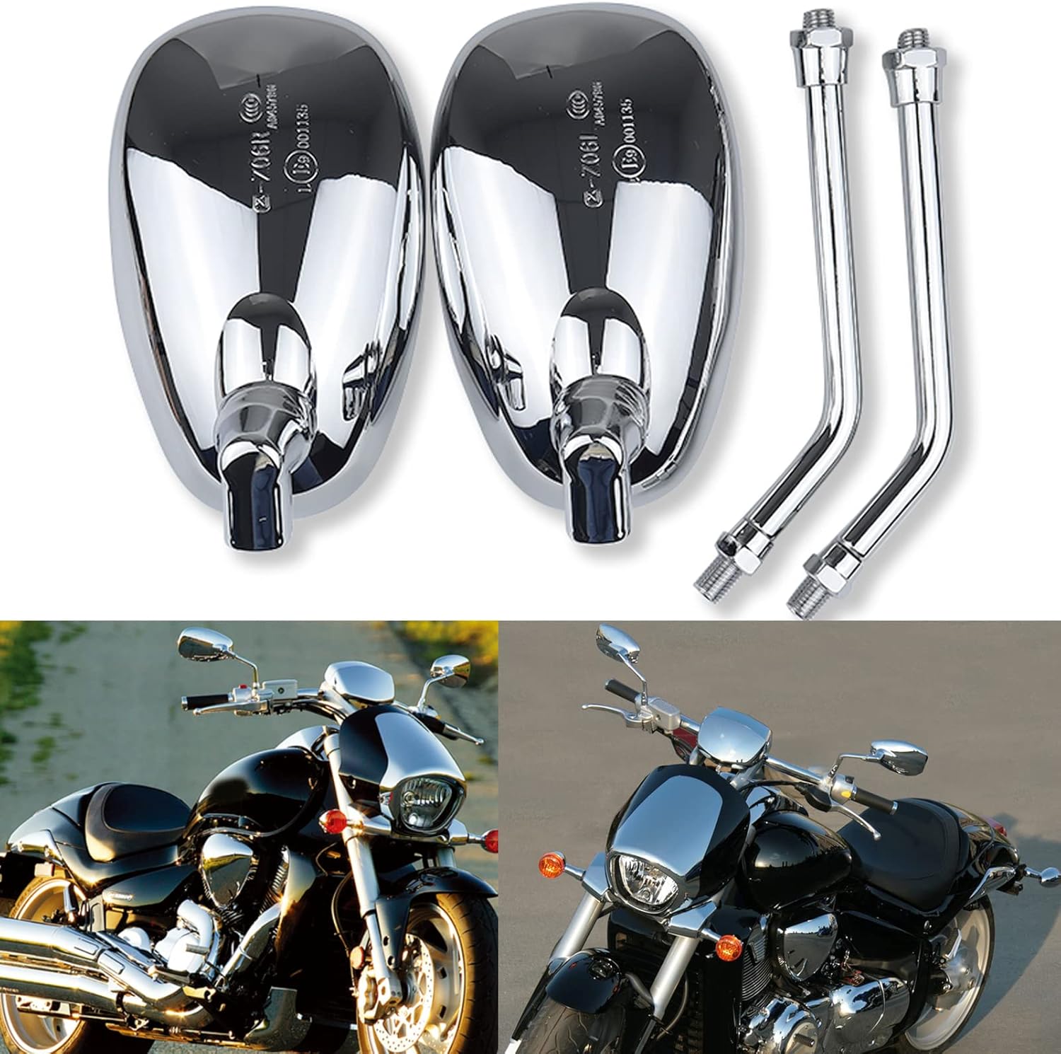 Motorcycles Rear View Mirrors 8mm 10mm Universal Handlebar Side Mirror with 7/8" Mount Clamp for Street Bikes Sport Bikes ATV Quad Scooter Cruiser Touring Suzuki Honda Yamaha kawasak