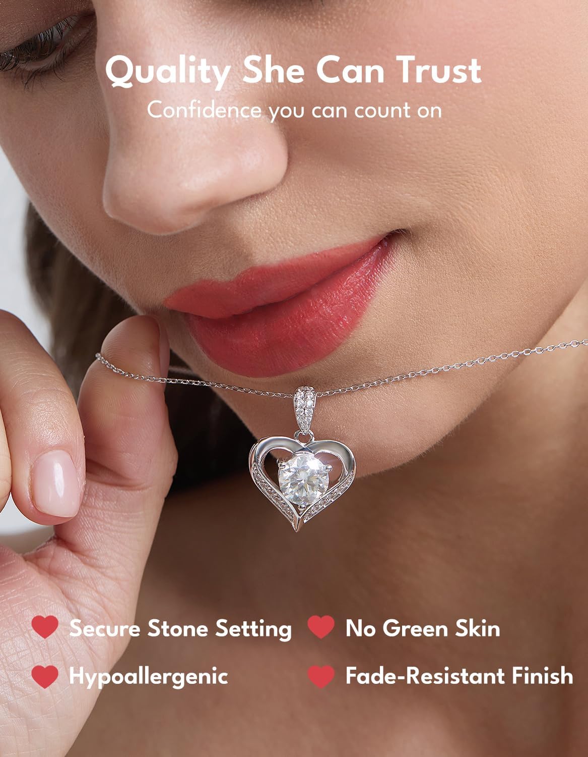 KRKC Moissanite Heart Necklace for Women, 1-3 Carat Lab Created Diamond Pendant, 14K/White Golden Plated S925 Sterling Silver Chains, Valentines Day Christmas Birthday Gifts for Her Wife Anniversary - Image 4