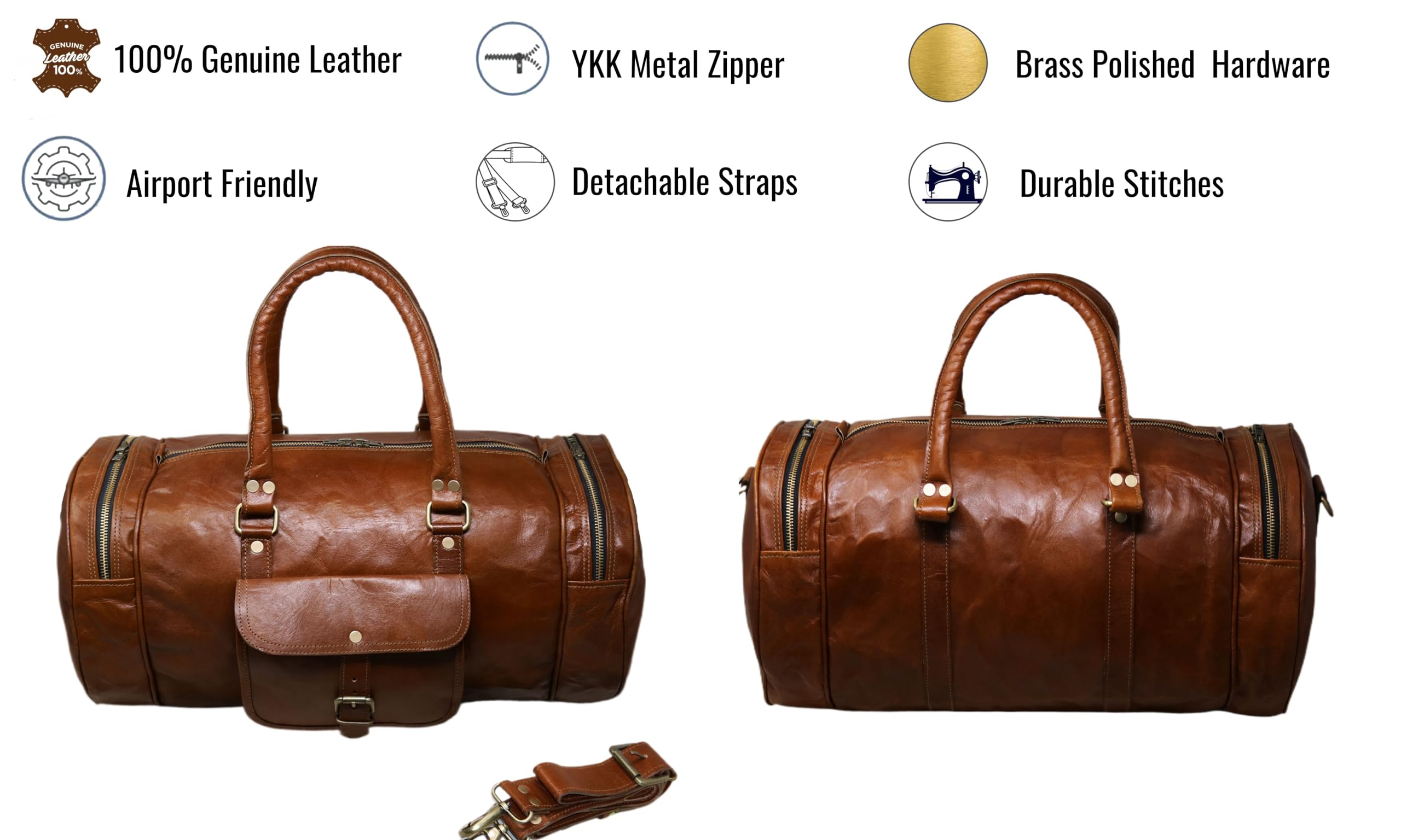 Jaald 56 cm Maleta Equipaje Viaje Mano Cuero Genuino Grande para Hombre y Mujer Fitness Fin de Semana Cabina Carry-on Vendimia Impermeable Regalo Cuero Duffle Gimnasio Bolsa