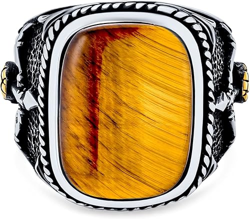 Miniatura 2 de Bling Jewelry Anillo de arco y flecha para hombre, diseño de ojo de tigre marrón grande, diseño de ojo de tigre marrón, arco y flecha, para hombre,