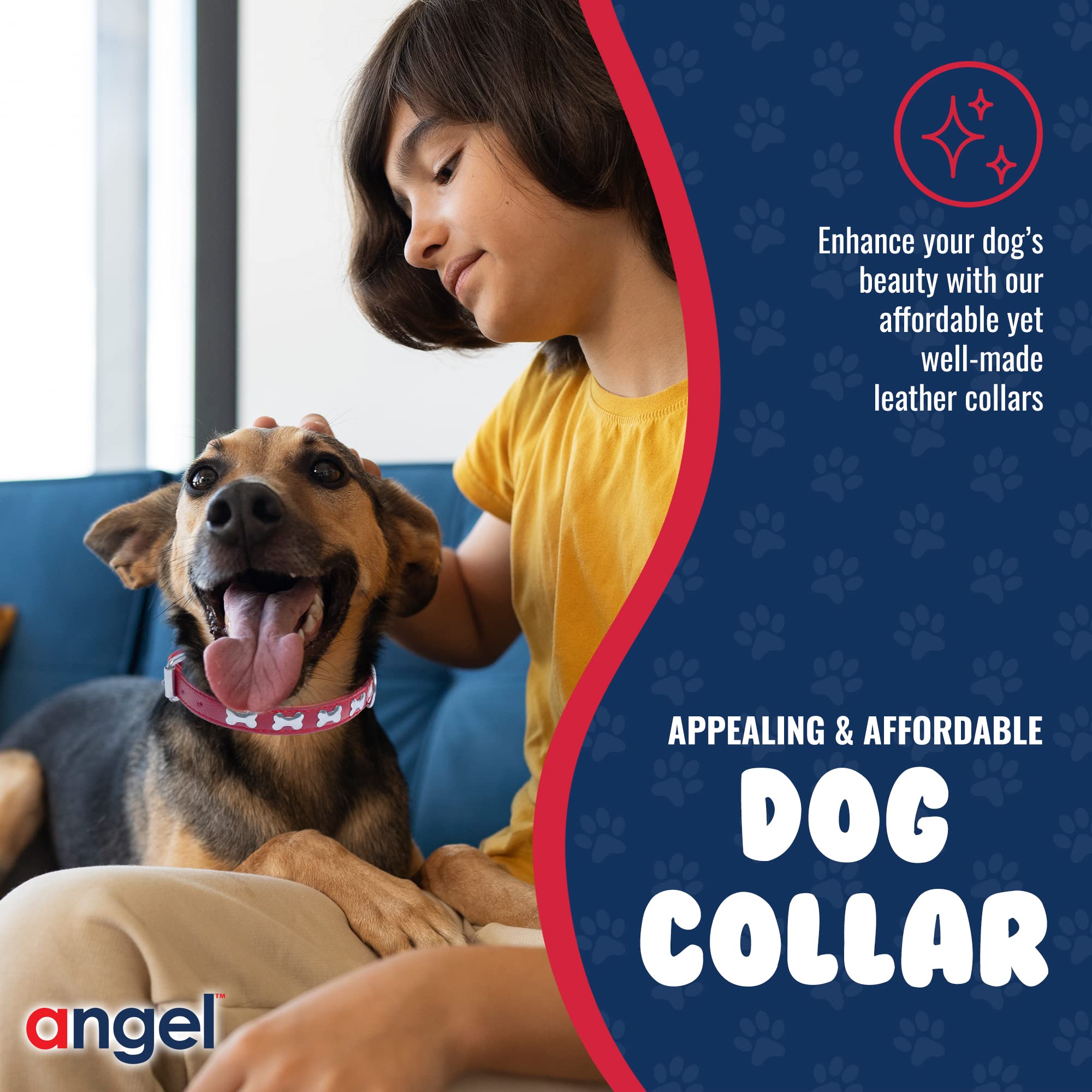 Angel Pet Supplies Inc. Huesos de Cuero Collar de Perro, Acolchado, Double-ply, con Mangos de configuración, 18" x 3/4 ", Rojo, 100% Piel auténtica (Rotterdam Huesos) Cuello tamaño: 12,5" – 16 "