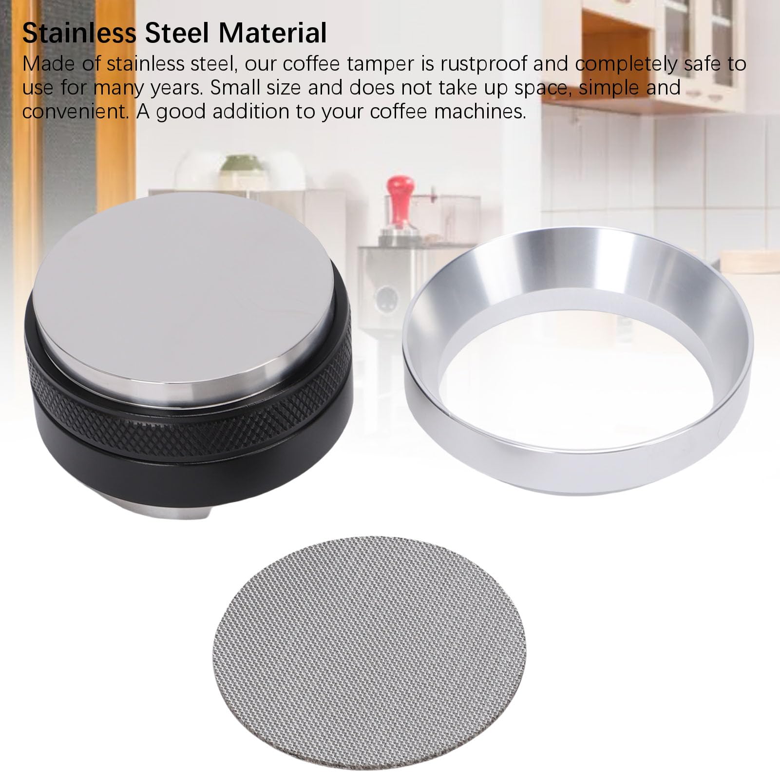 Set di anelli dosatori e pressino per caffè, accessori in acciaio inox a doppio scopo per baristi domestici, kit di 3 pezzi per macchina da caffè (51 mm)